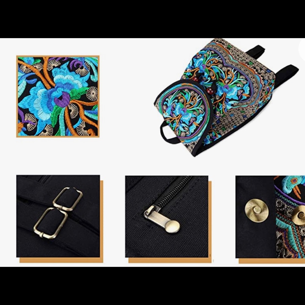 🔥 Handmade Embroidered Backpack for Women, Boho Vintage Cross-body Bag Blue - Picture 7 of 7